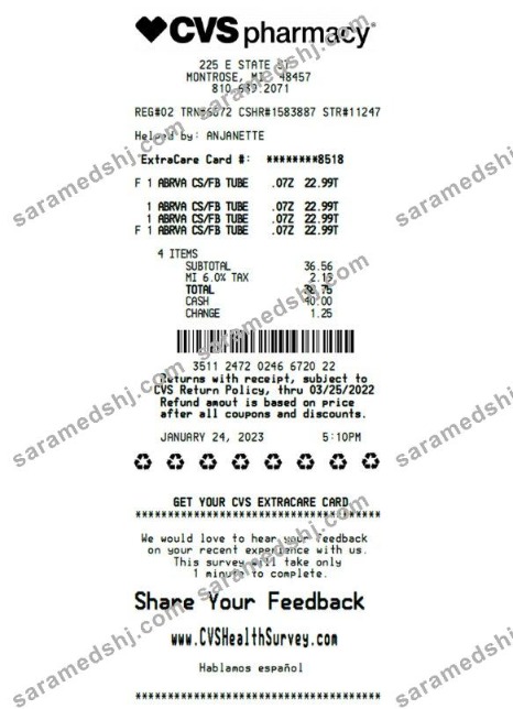 CVS pharmacy receipt